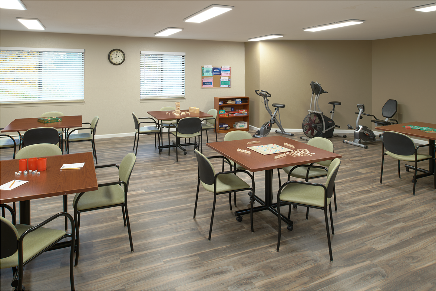 Exercise room and activities area at American House Grand Blanc, a retirement community.