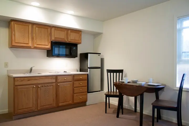 Kitchenette in an apartment at American House Petoskey, a retirement community in Petoskey, Michigan