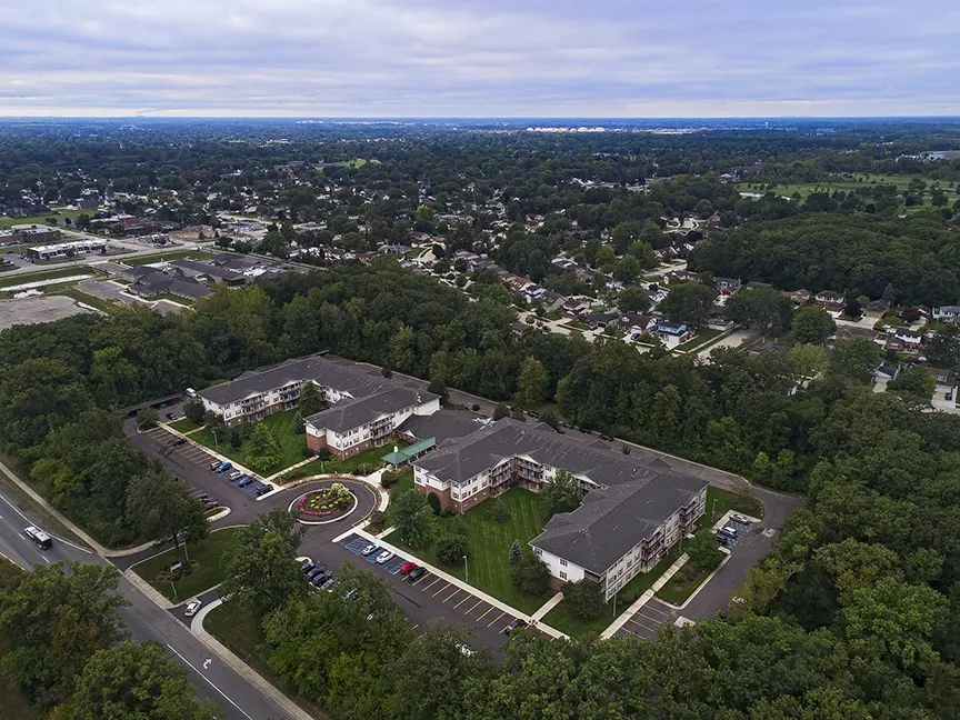 Bird's eye view of American House Riverview, a retirement community in Riverview, Michigan