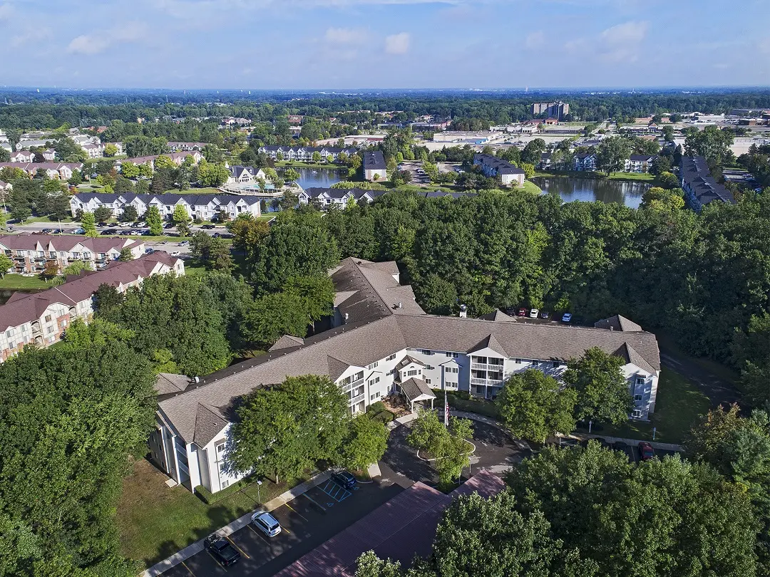 Aerial view of American House retirement home in central Westland, MI