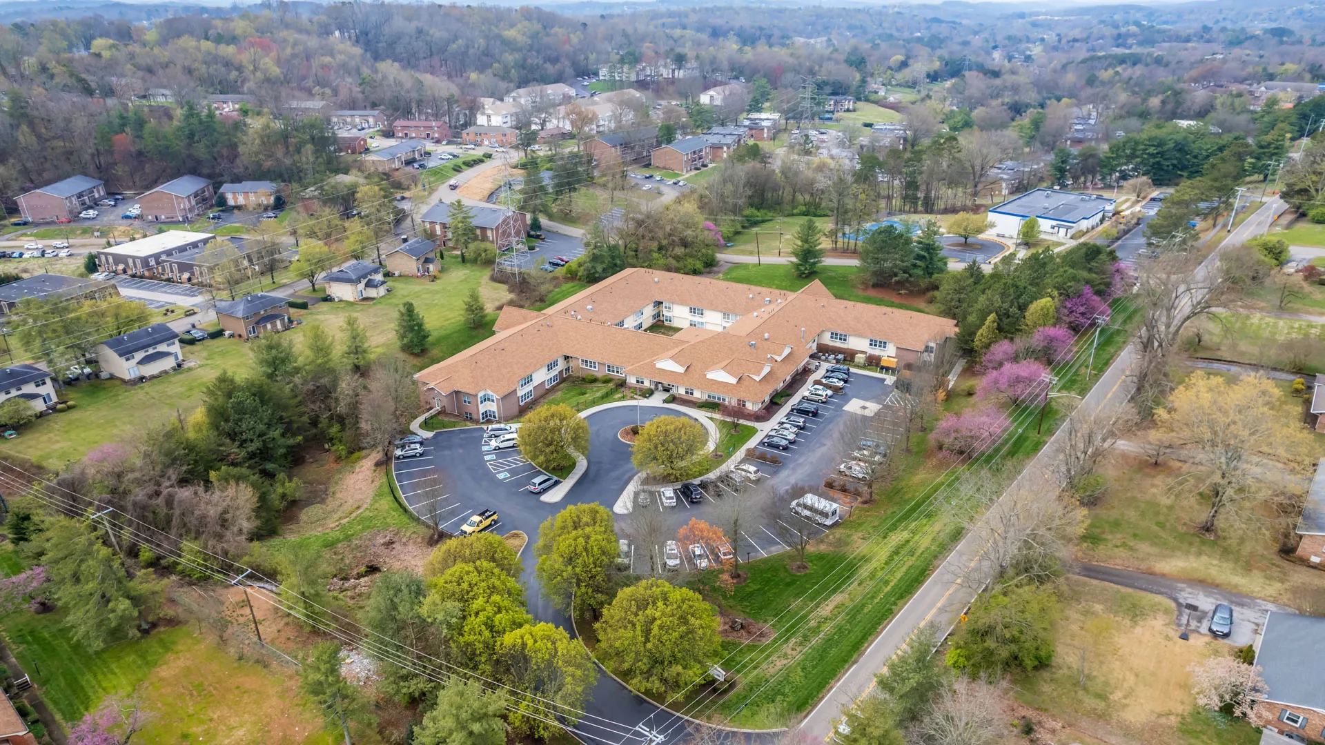 Aerial view of American House West Knoxville Senior Living Facility