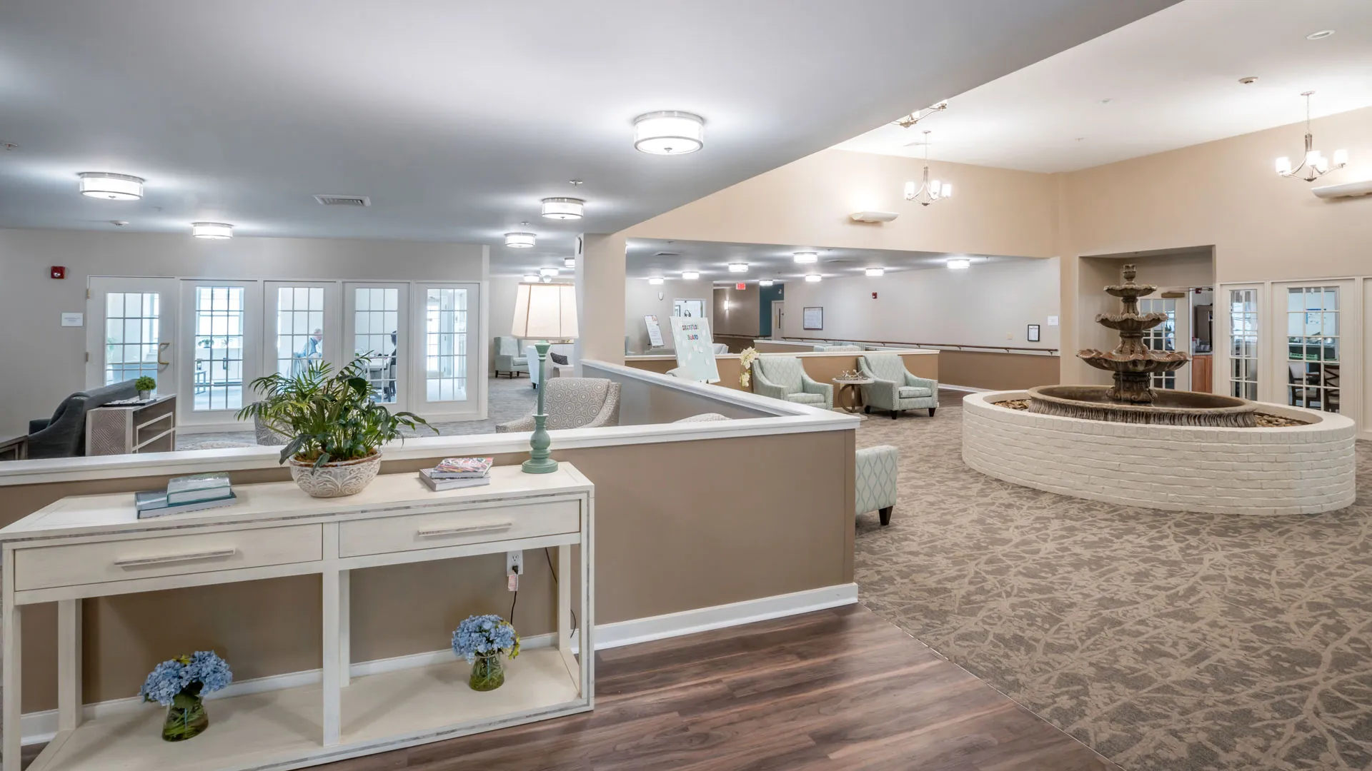 Lobby with Fountain at American House West Knoxville Assisted Living Facility