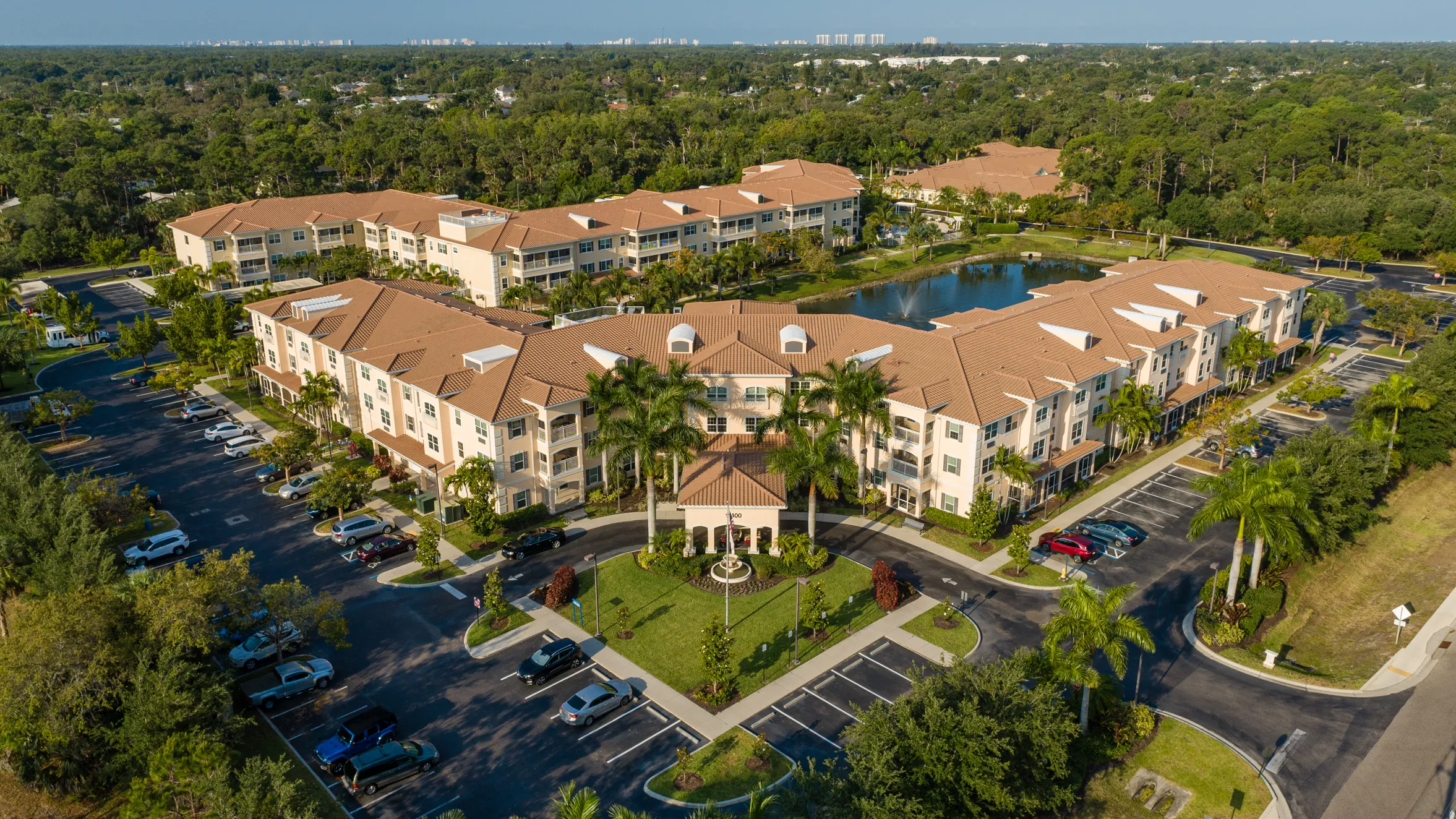 aerial view of front exterior of retirement home in bonita springs