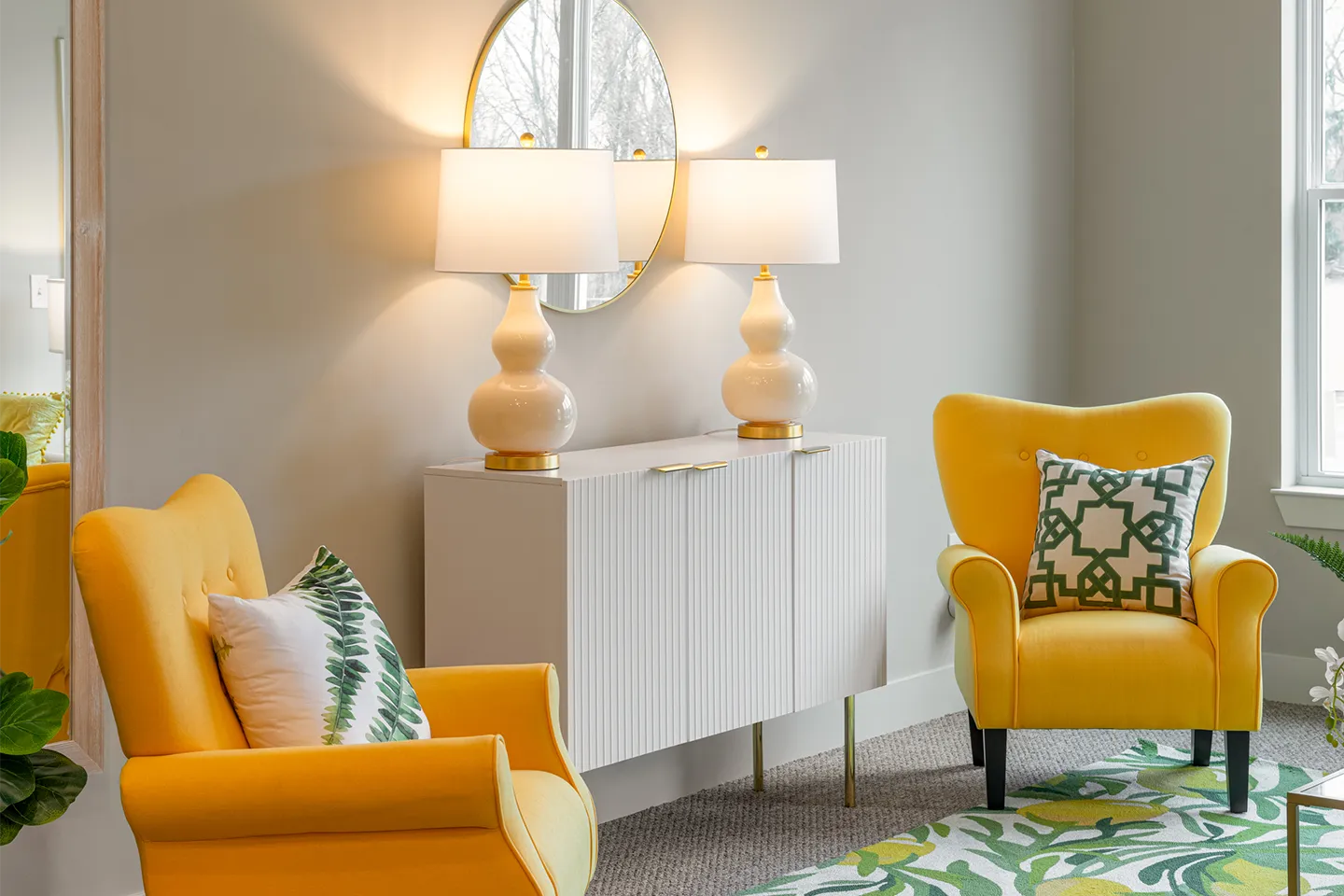 sitting are with yellow chairs at independent living community