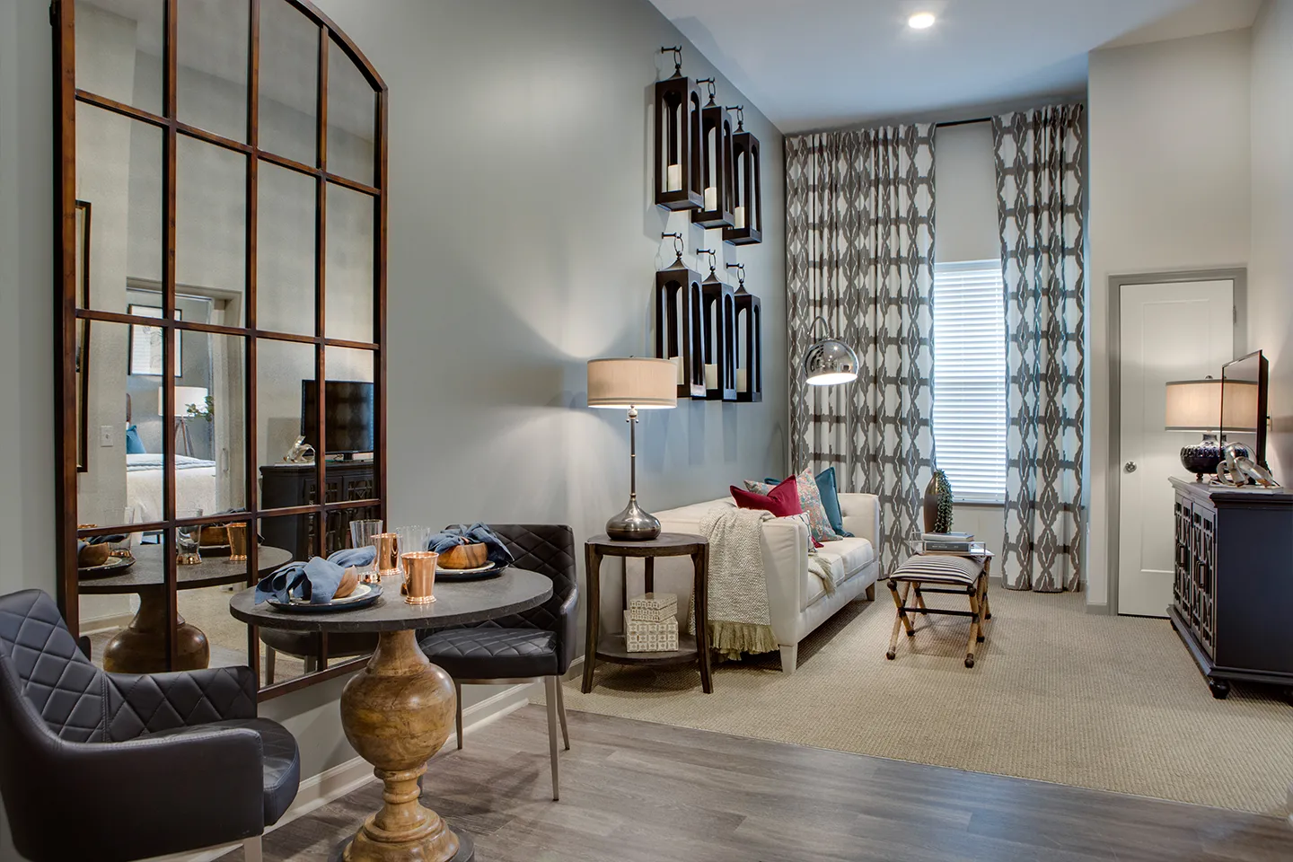 Model living room at American House Town and Country, an assisted living community in Town and Country, MO