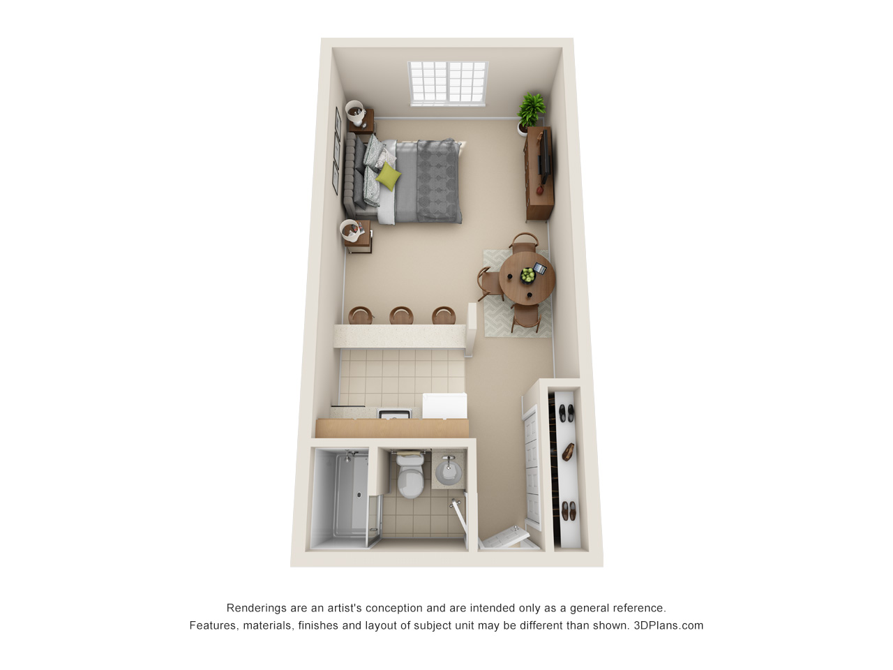 Independent Living studio apartment 3D floorplan in Livonia, Michigan