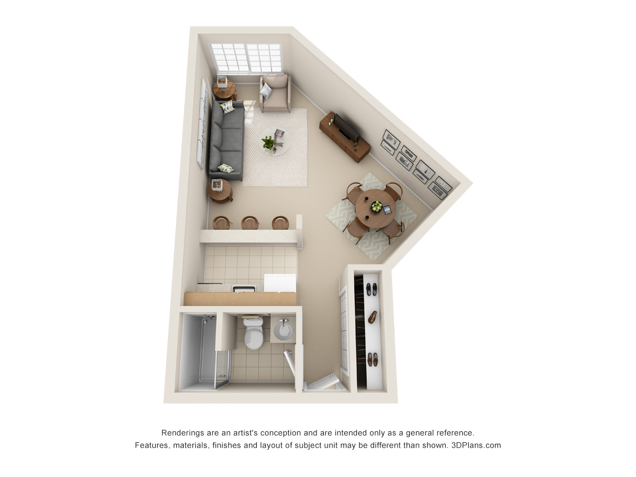 Independent Living studio apartment 3D floorplan in Livonia, Michigan