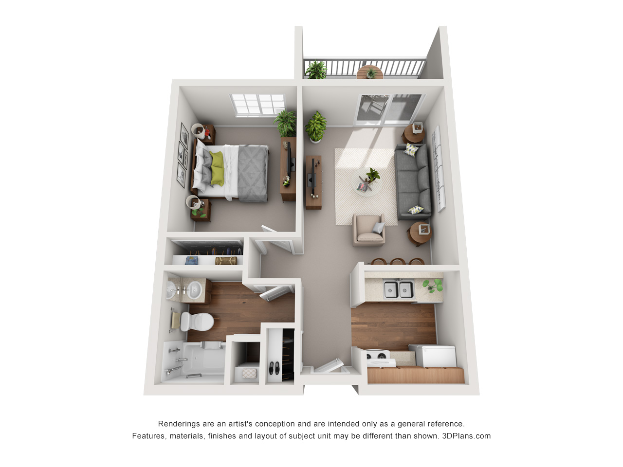Independent Living 1 bedroom apartment 3D floorplan in Westland, Michigan