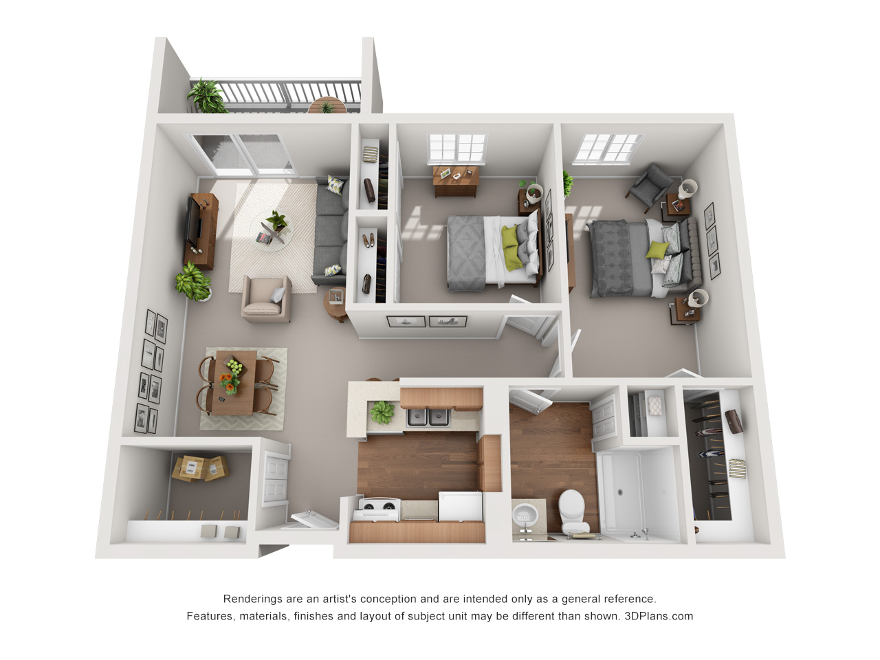 Independent Living 2 bedroom apartment 3D floorplan in Westland, Michigan