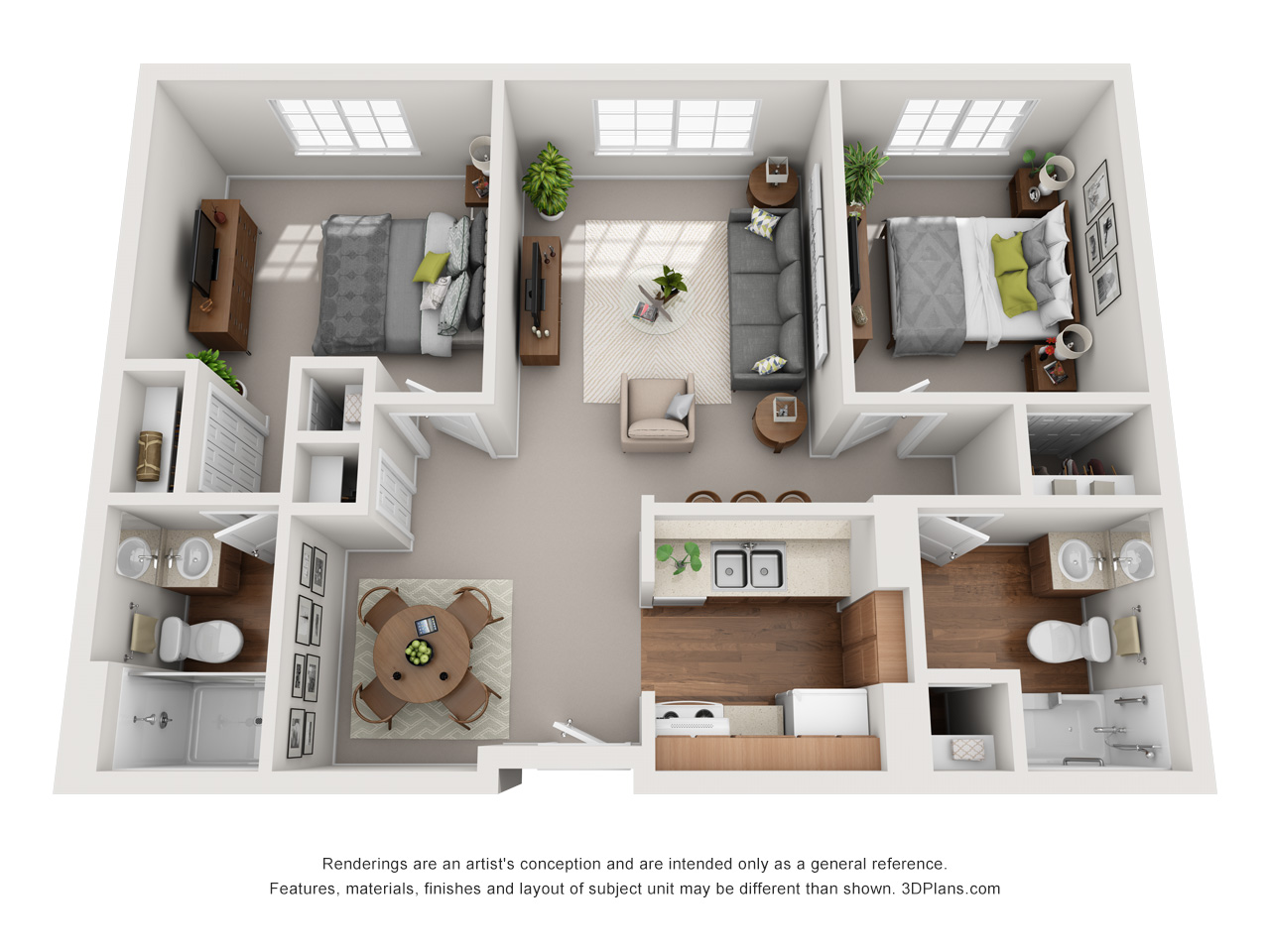 Independent Living 2 bedroom apartment 3D floorplan in Westland, Michigan