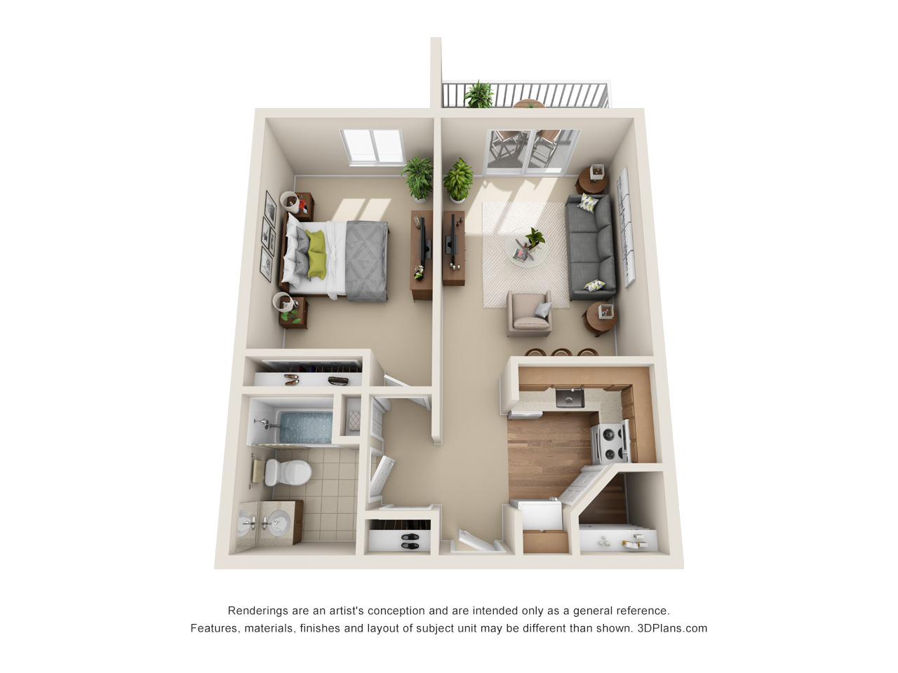 Independent Living 1 bedroom apartment 3D floorplan in Westland, Michigan