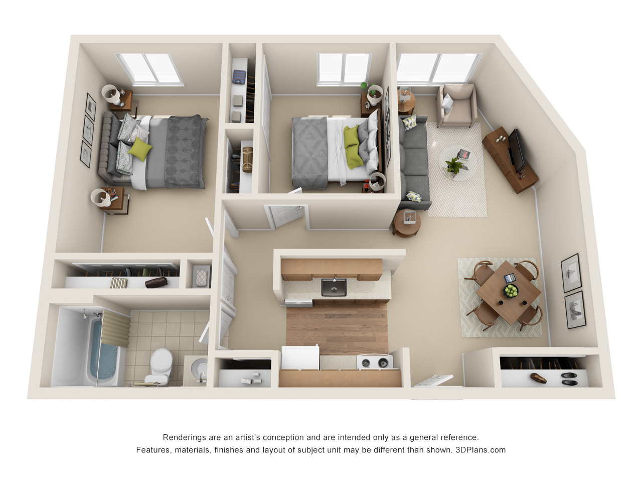 Independent Living 2 bedroom apartment 3D floorplan in Westland, Michigan