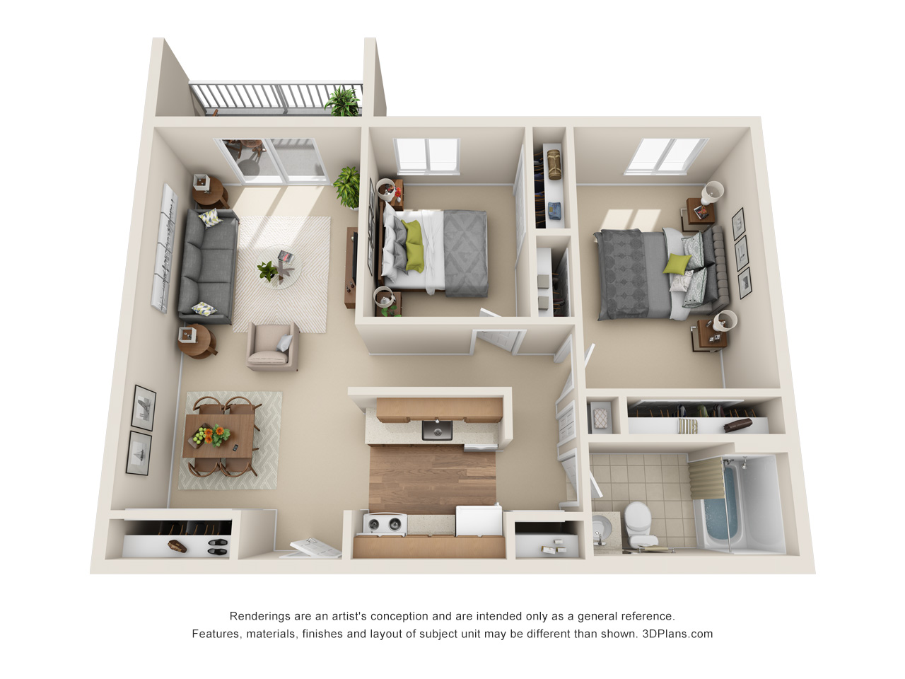 Independent Living 2 bedroom apartment 3D floorplan in Westland, Michigan