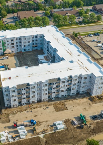Aerial photo of construction site of senior living apartments