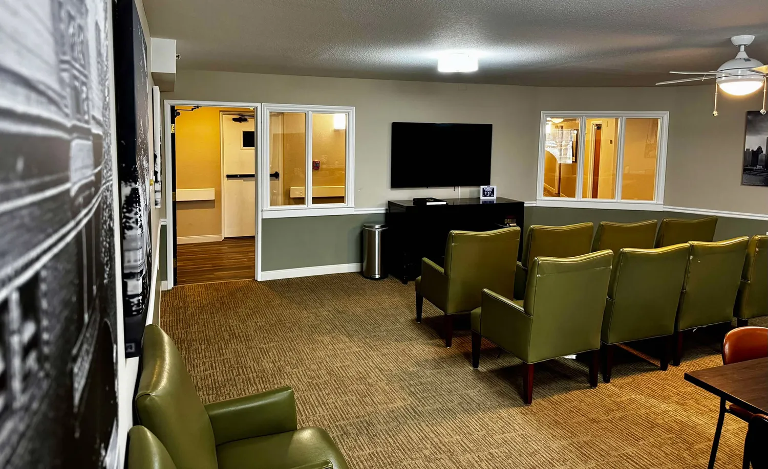 Movie theater activity room at assisted living facility in Westland, MI