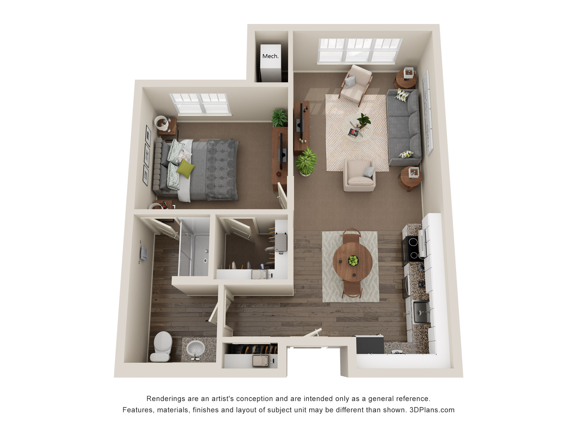 Floor Plan at American House Meridian 650 Sq Ft Independent Living Unit
