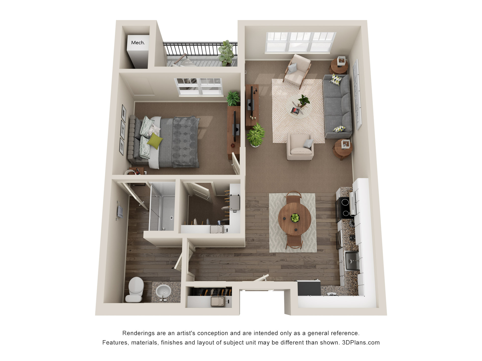 Floor Plan at American House Meridian Independent Living Unit With Balcony