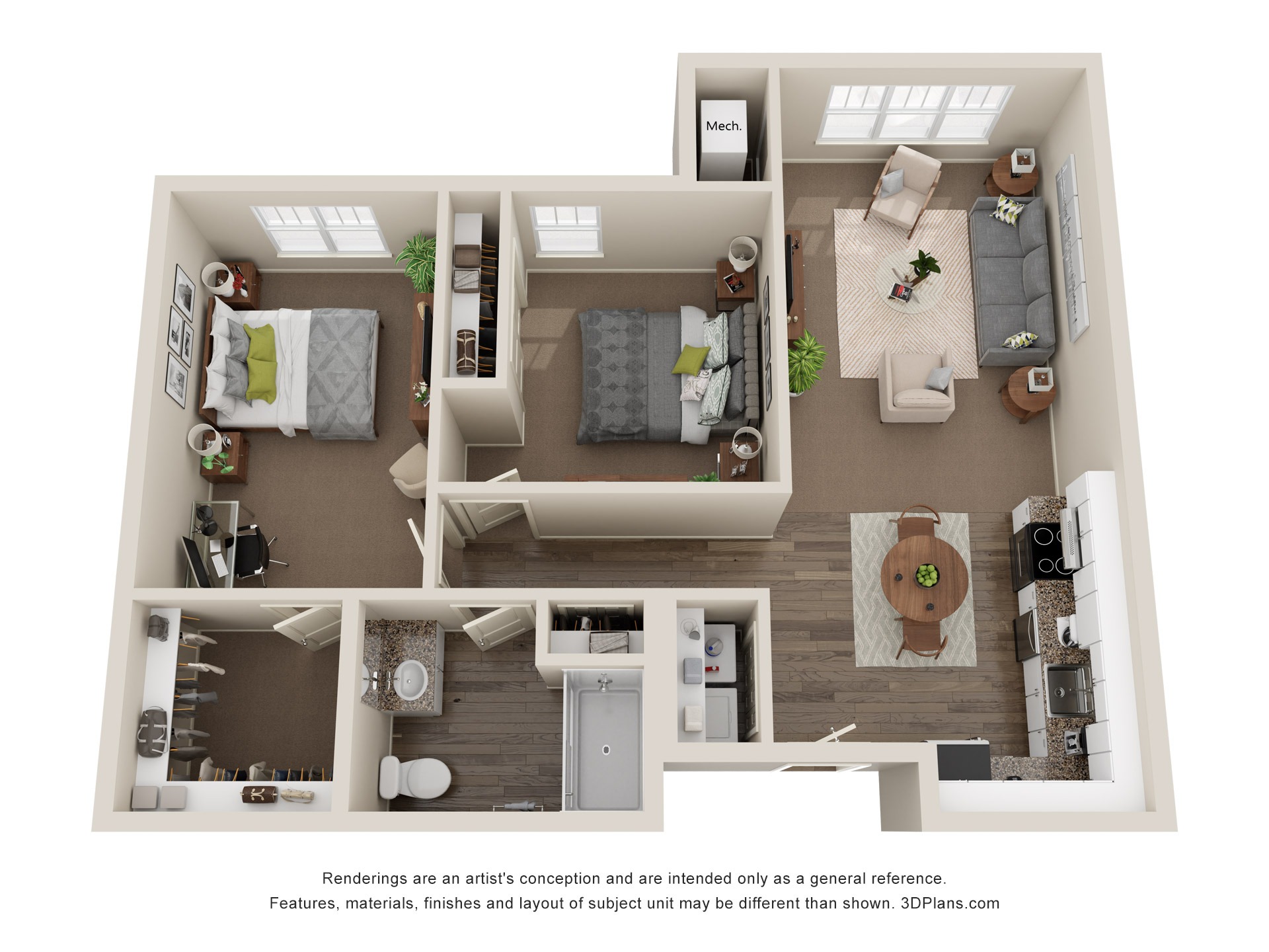 2 BR Floor Plan at American House Meridian Independent Living Unit With Laundry
