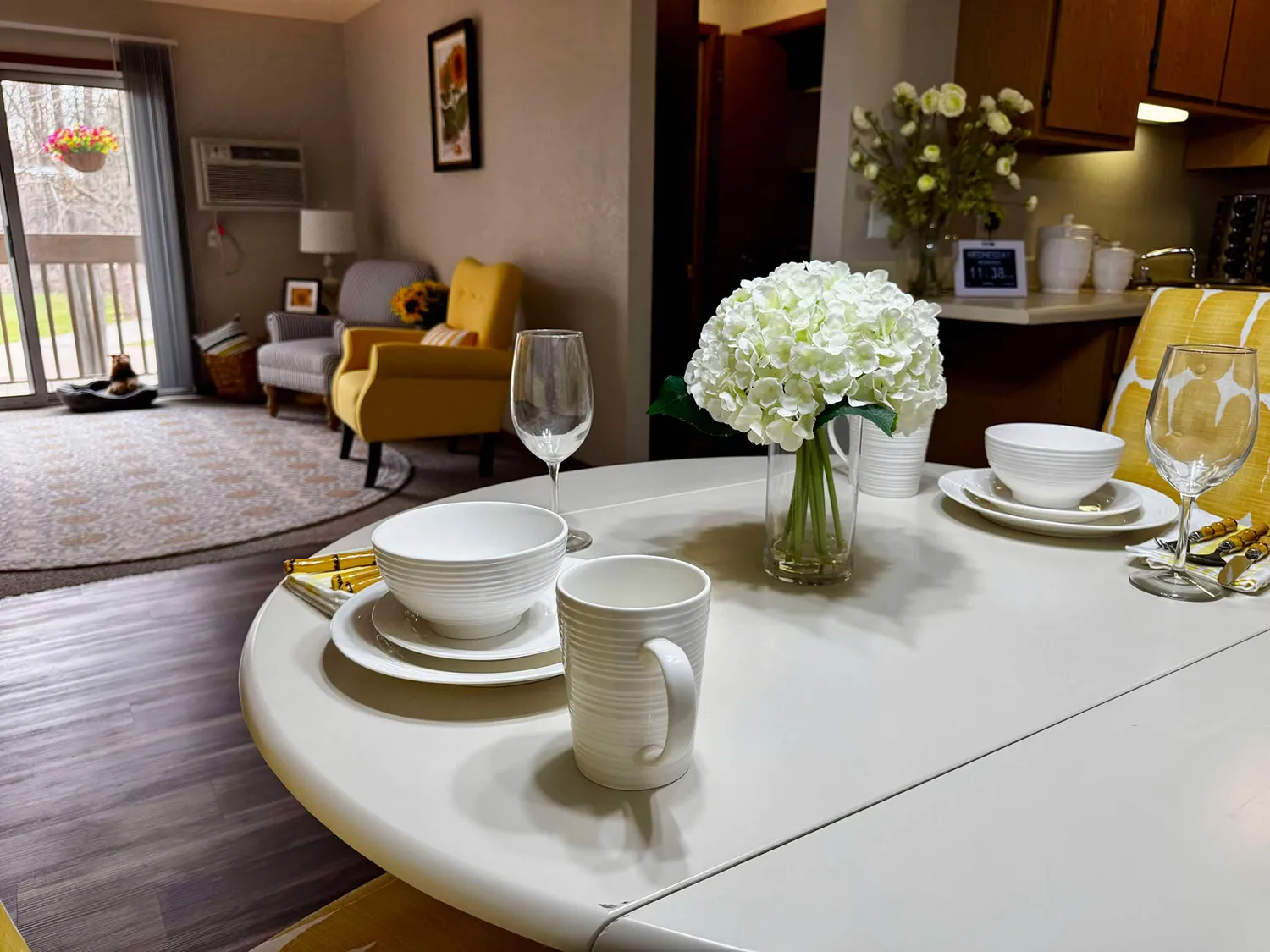 Dining nook in senior living apartment