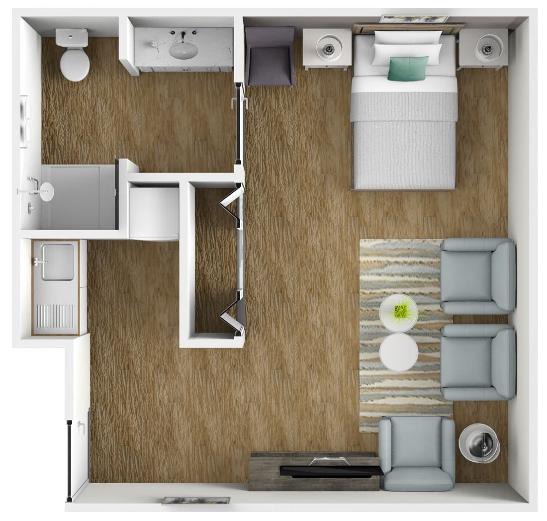 Assisted Living deluxe studio floor plan at American House Hamilton Place in Chattanooga