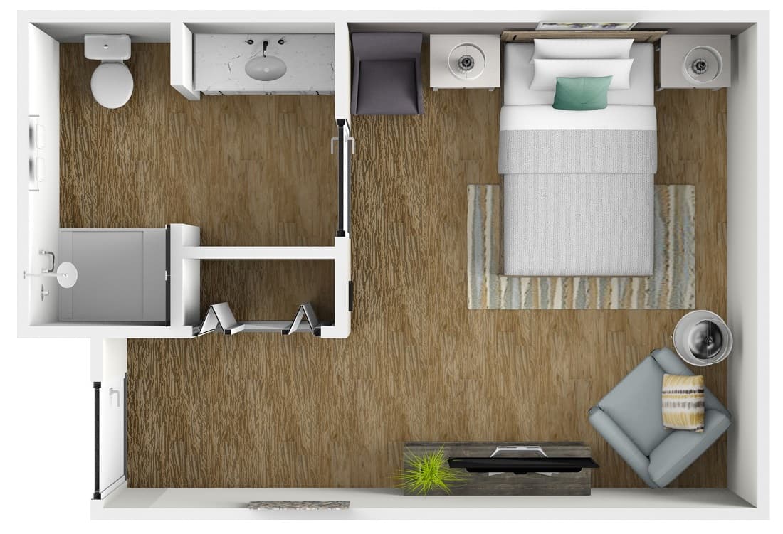 Memory care studio floor plan at American House Hamilton Place in Chattanooga