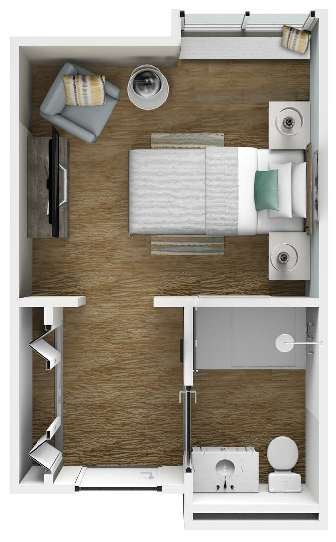 Assisted Living Memory Care 220 sqft Studio floor plan at American House Kingsport