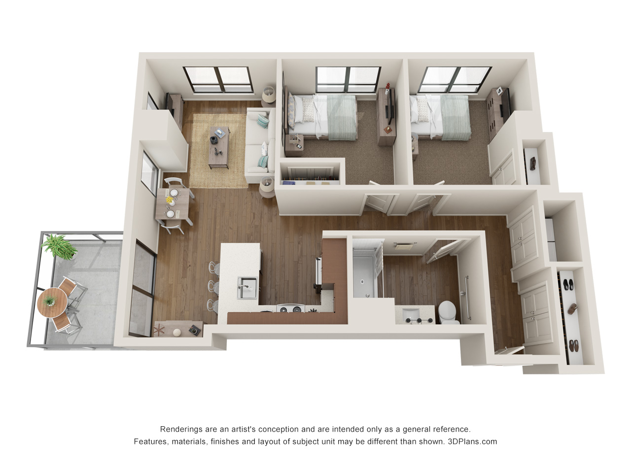 Independent Living 2 Bedroom Apartment 3D Floorplan in Oak Park Illinois