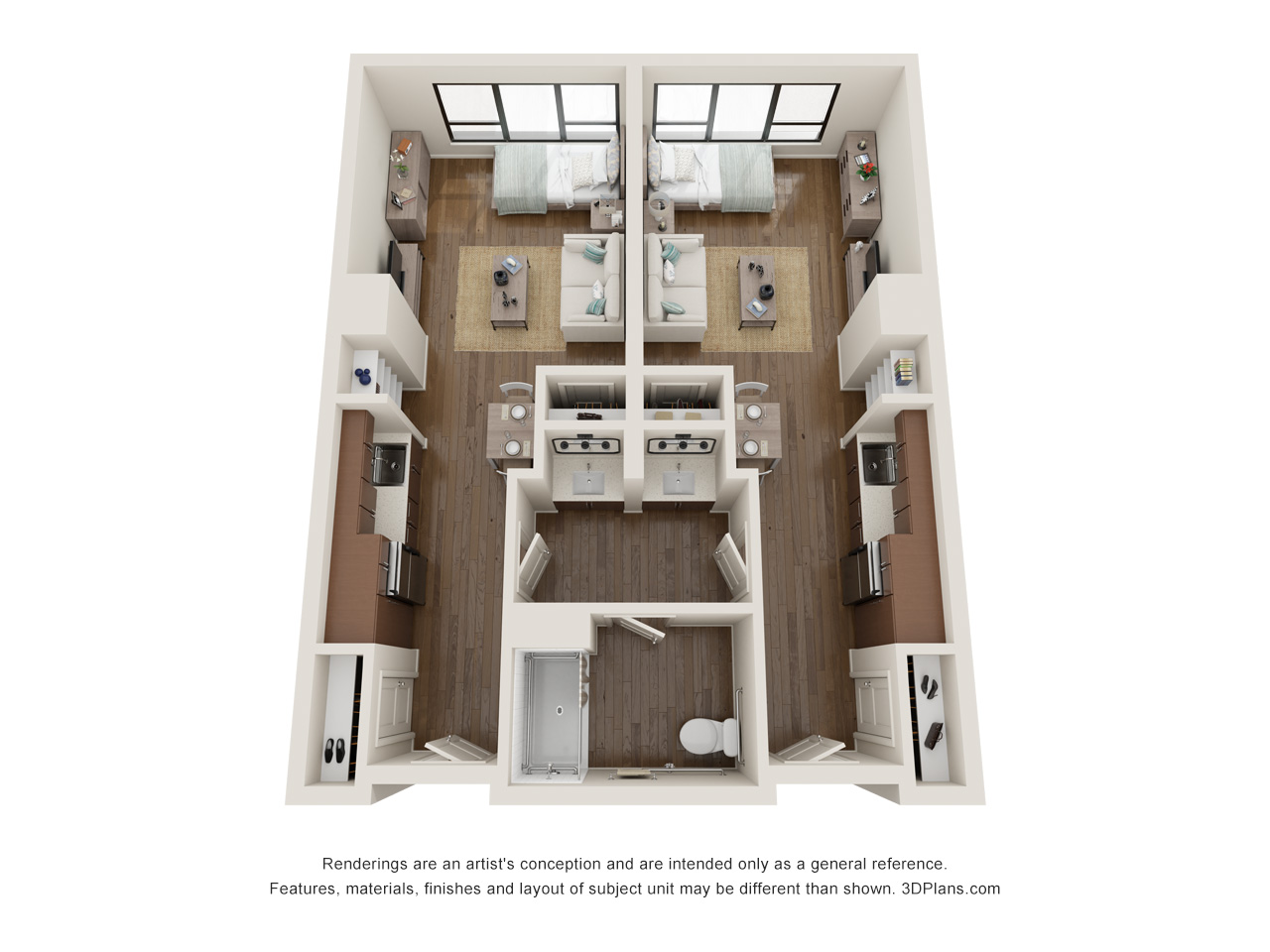 Memory Care 2 Bedroom Apartment 3D Floorplan in Oak Park Illinois