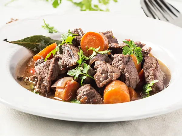 Beef stew at American House Senior Living, which serves healthy dinner options for senior citizens