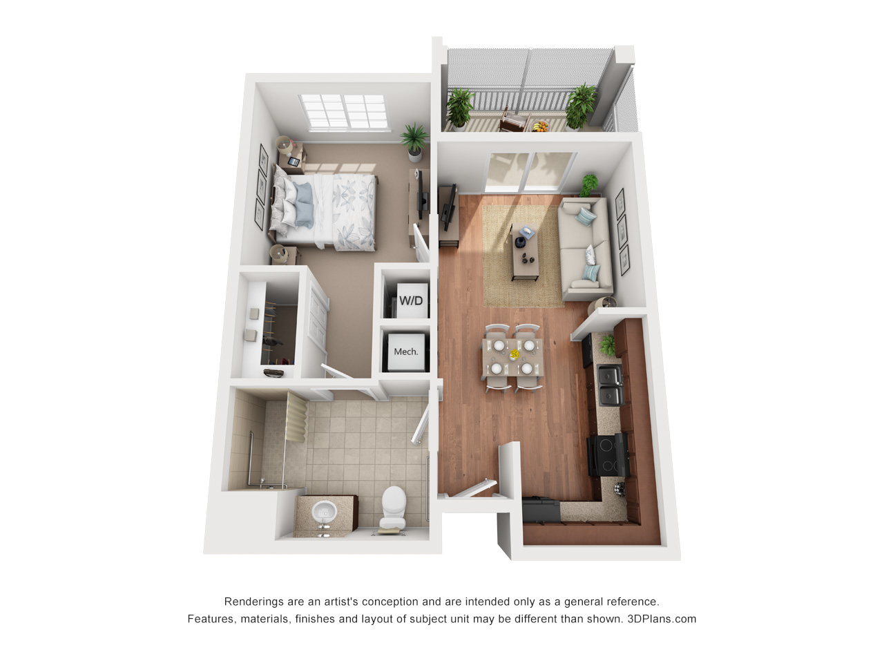 Large one bedroom living space for older adults at American House Bluewater Bay