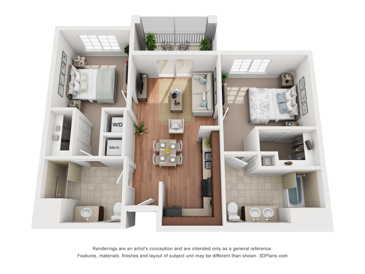 A 2 bds 2 baths, with a balcony floor plan at an independent living community in Niceville, FL