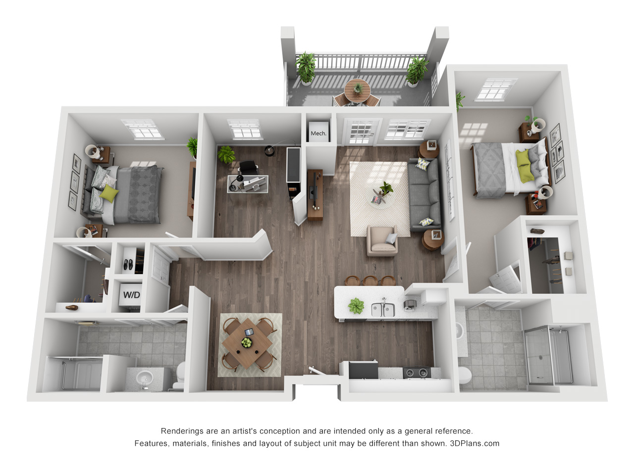3D rendering of Bonita Springs Independent living 2 bd 2ba