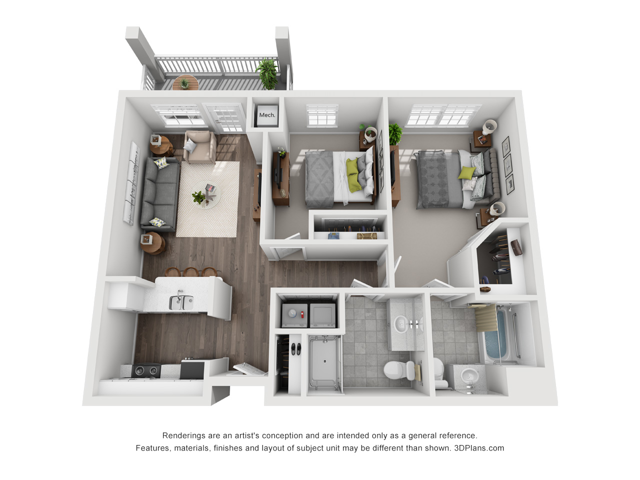 American House Bonita Springs III 2 bedroom 2 bathroom 900 sq feet floor plan
