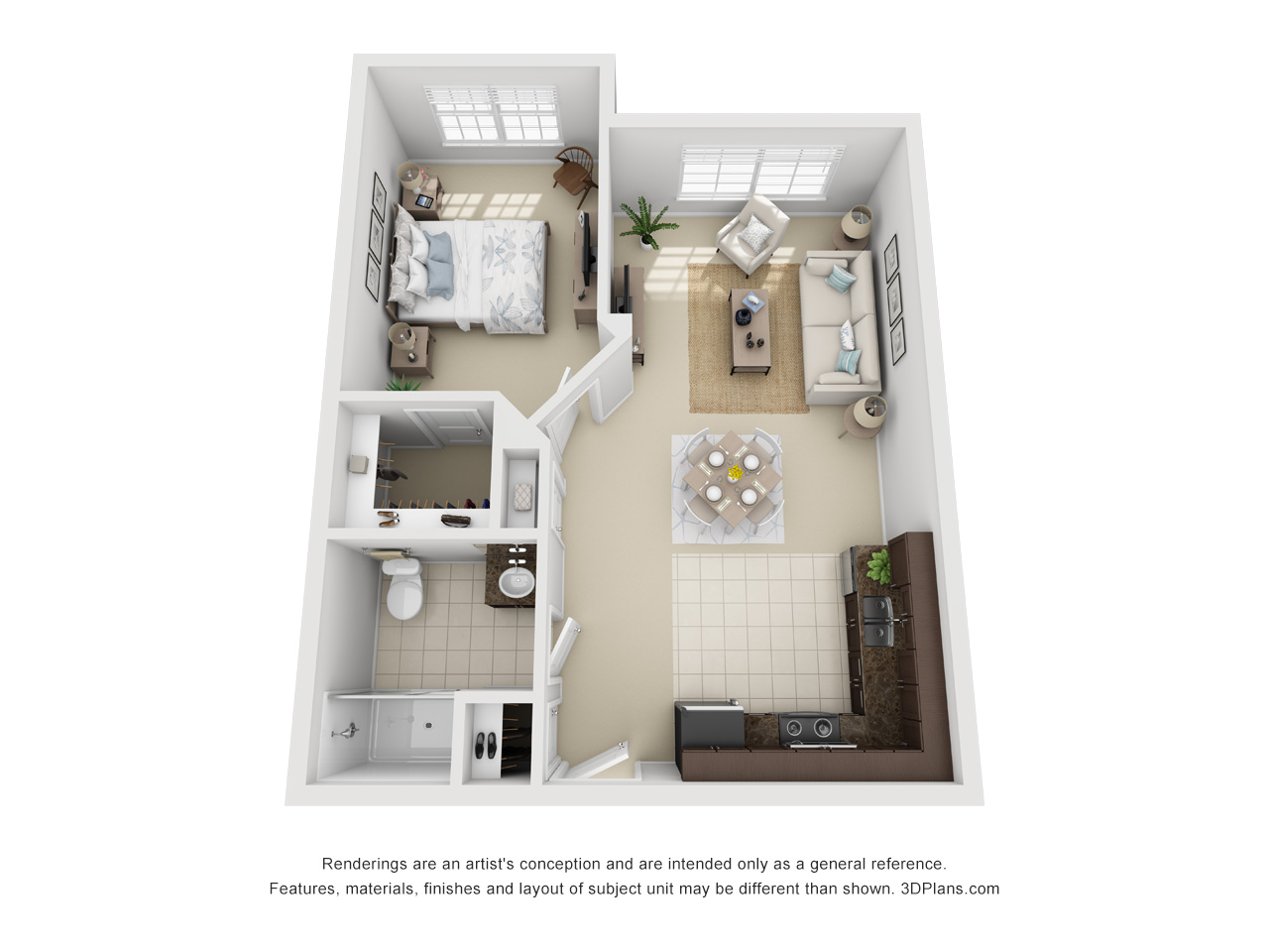 A cozy apartment floorplan at an assisted living facility in Bonita Springs, FL