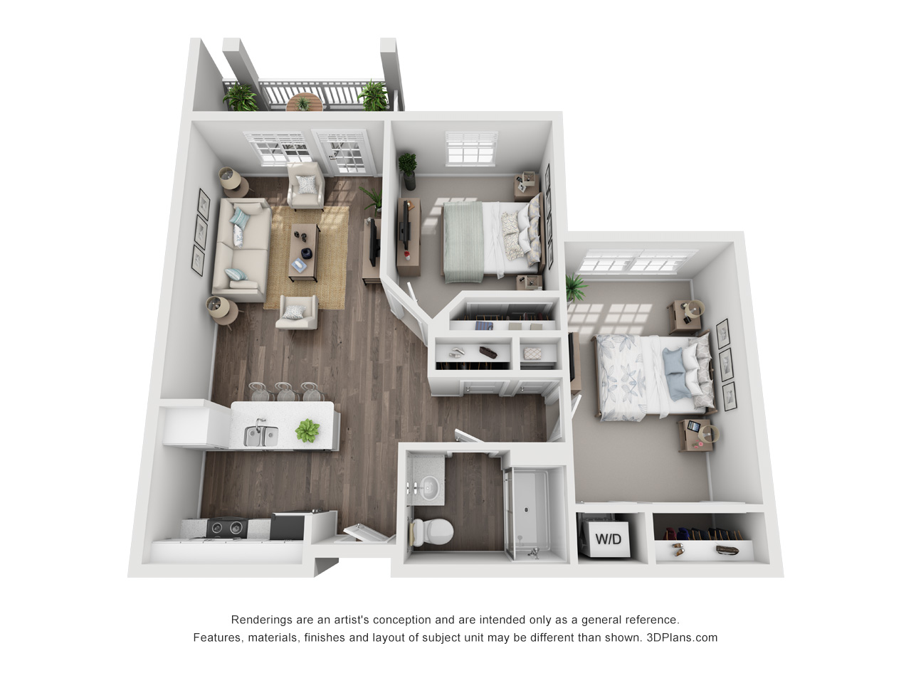 A two bedroom assisted living facility apartment floorplan at American House Bonita Springs.