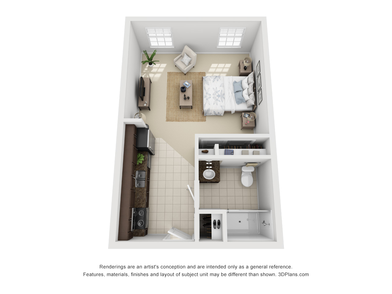 American House Bonita Springs 450 sq foot studio floor plan