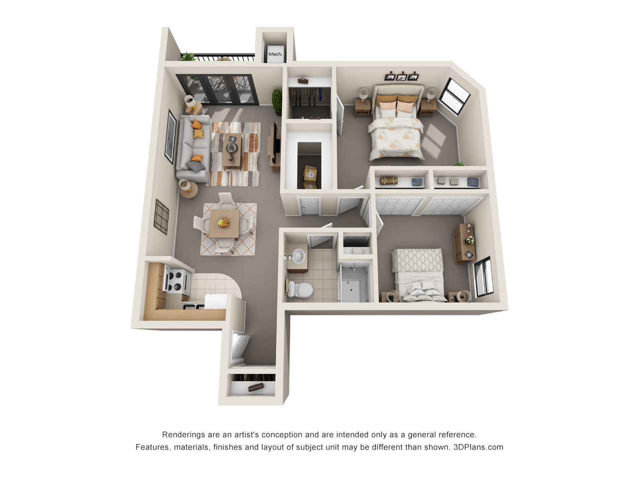 American House Carpenter older adult independent living 2 bedroom 840 sq ft floor plan