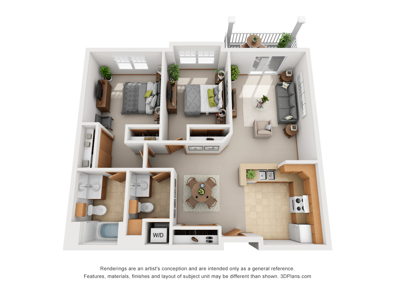 American House Cedarlake senior and assisted living 2 BR 925 sq ft floor plan