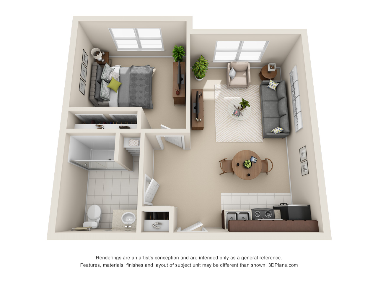American House Charlevoix independent living 1 BR 560 sq ft floor plan