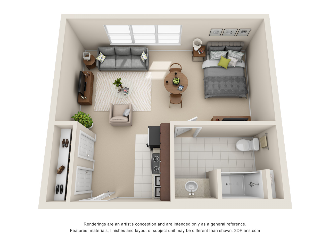 American House Charlevoix independent living studio 480 sq ft floor plan
