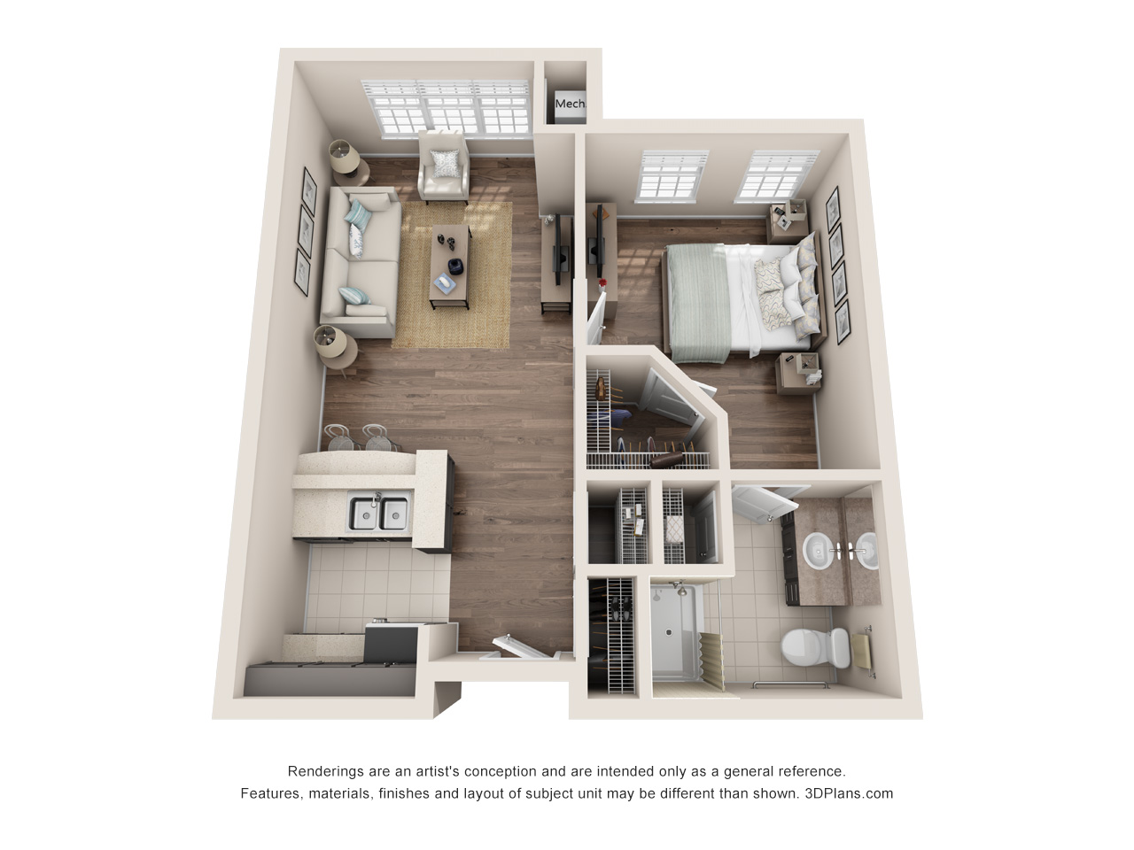 American House Coconut Beach independent and assisted living 1 BR 575 sq ft floor plan