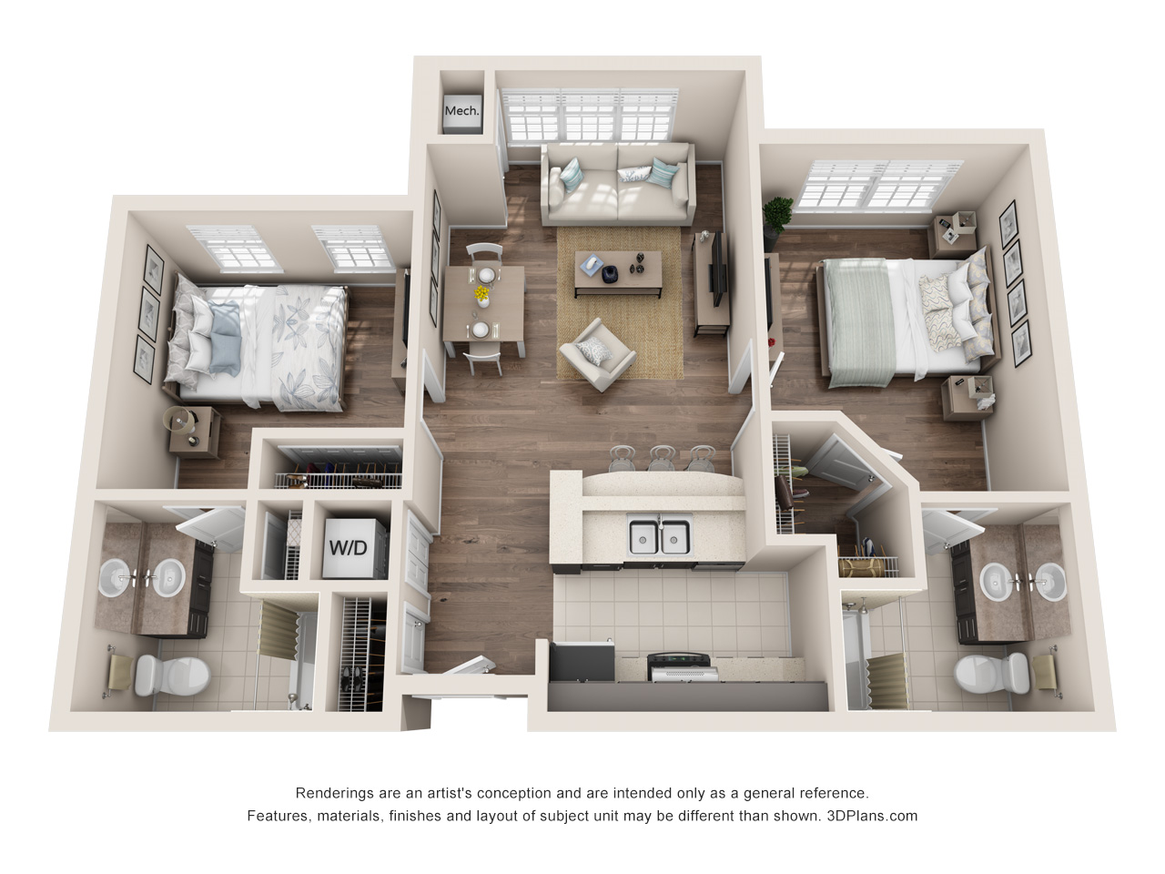 Independent Living 2 bedroom apartment 3d floorplan in estero florida