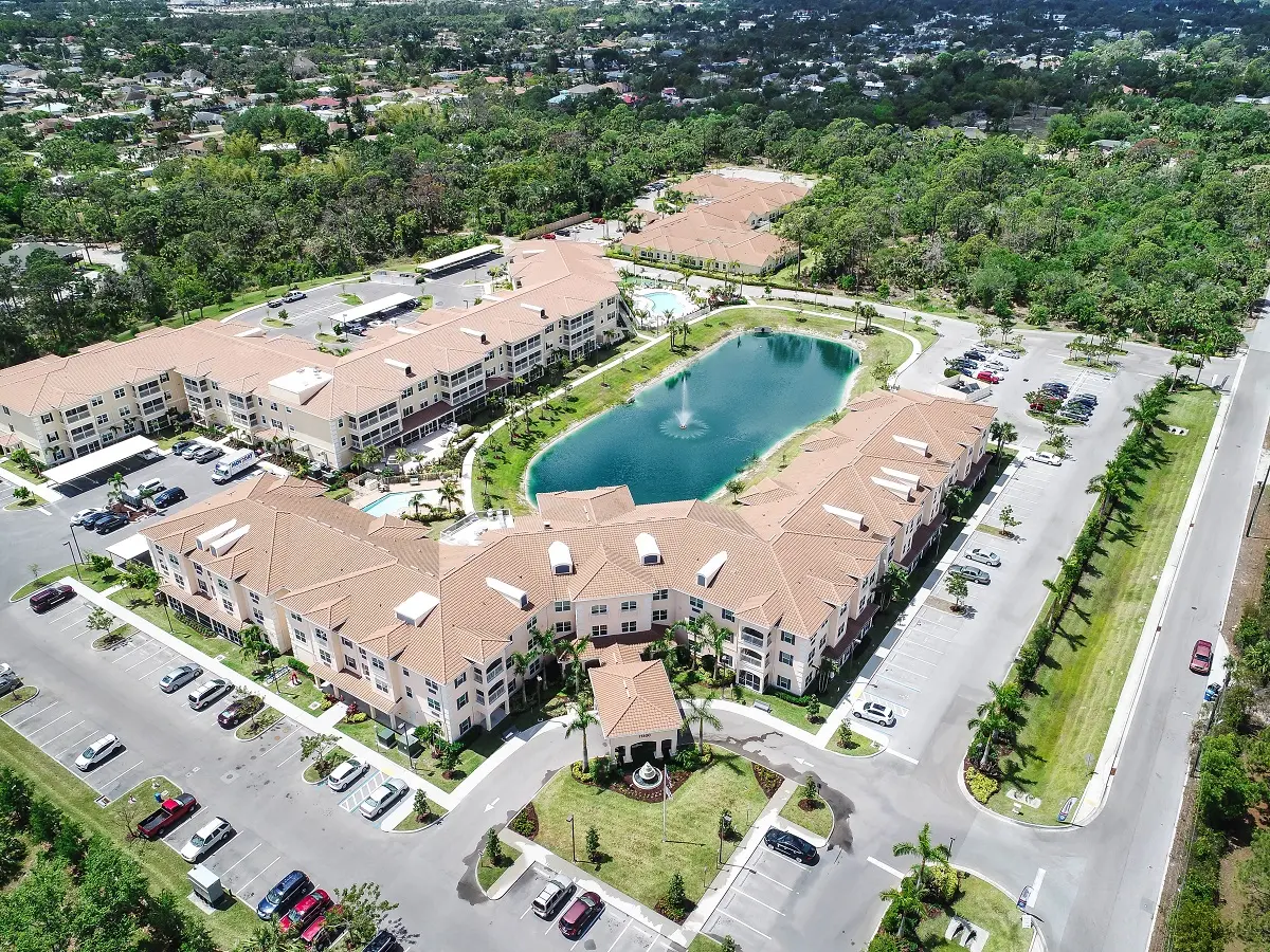 Aerial view of the American House senior living community in Bonita Springs, FL