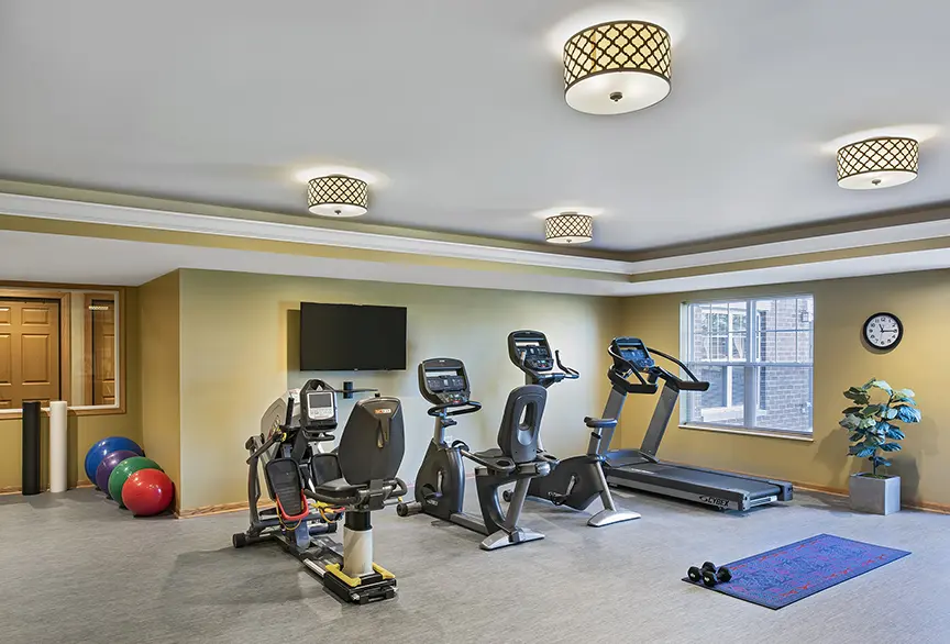 Exercise room at American House Cedarlake, a senior living community in Plainfield, Illinois