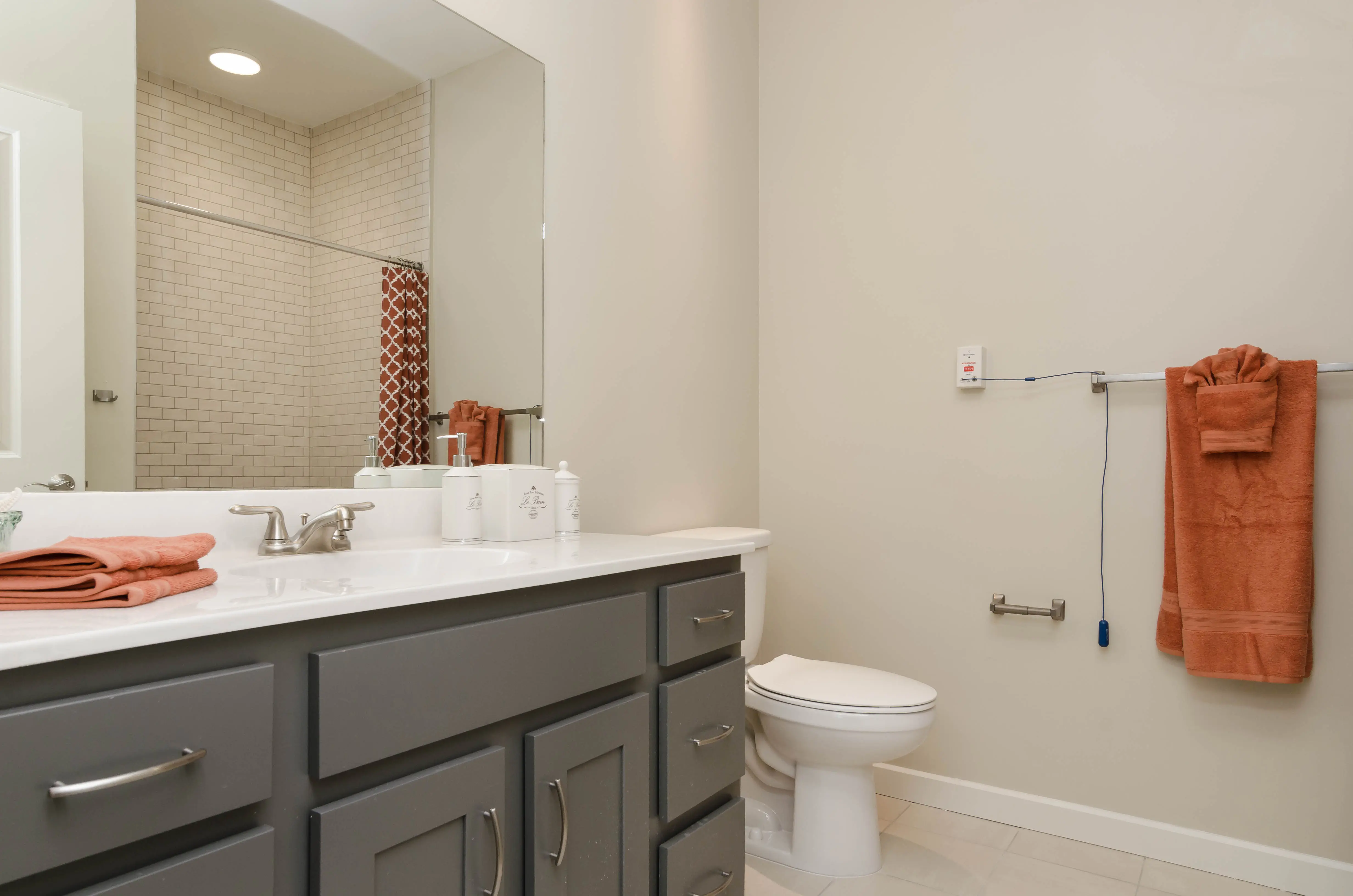 Bathroom of a senior apartment at American House Coconut Point, a retirement community in Estero, FL