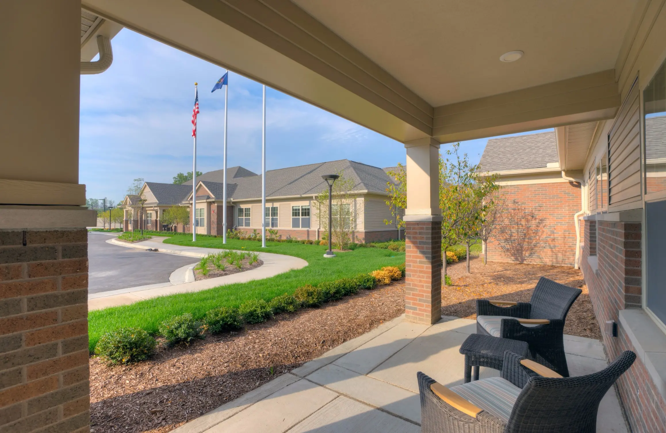 Patio shot of American House Freedom Place Roseville, a memory care community in Roseville, Michigan