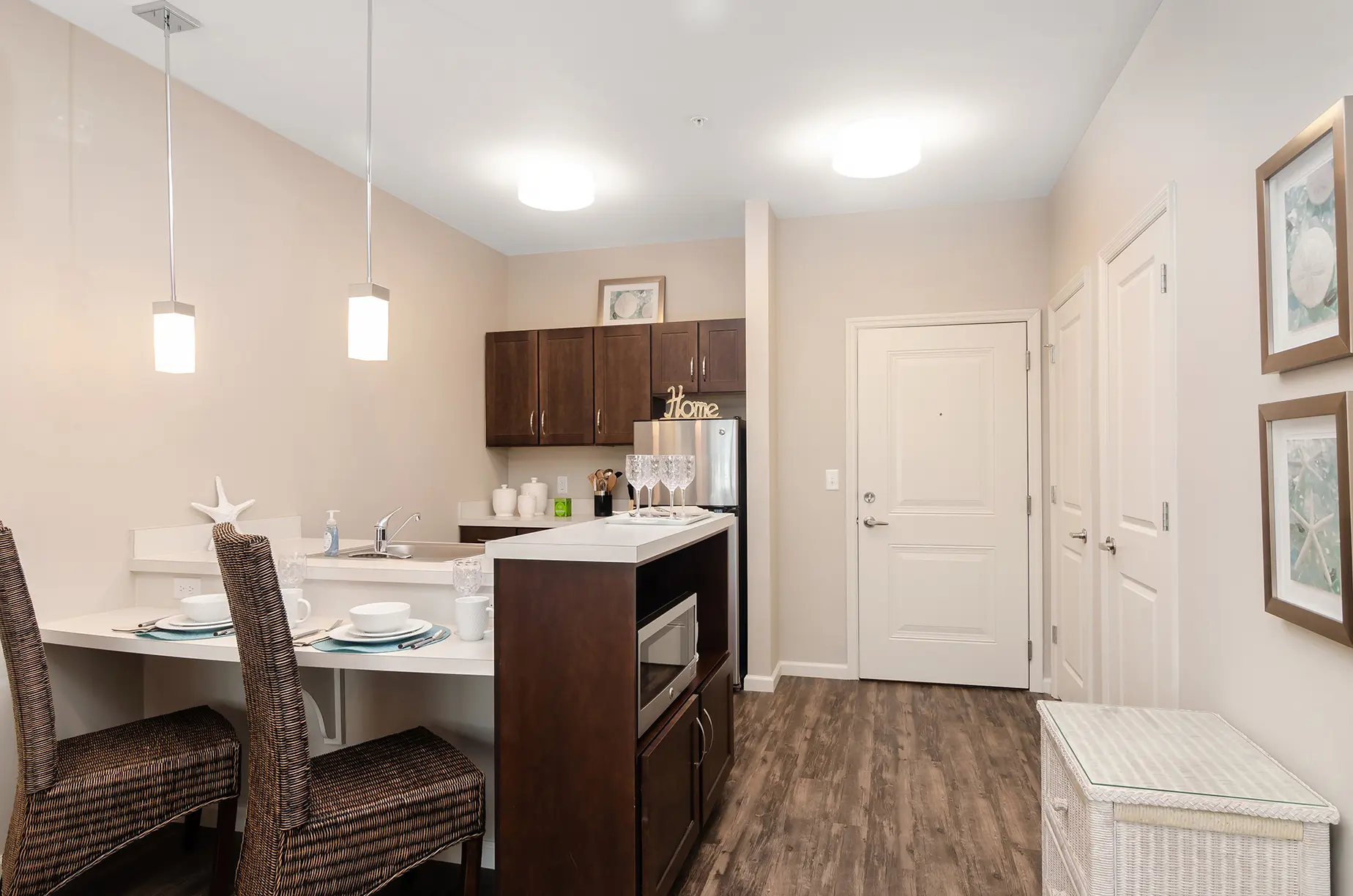 Kitchen in assisted living apartment at American House Fort Myers