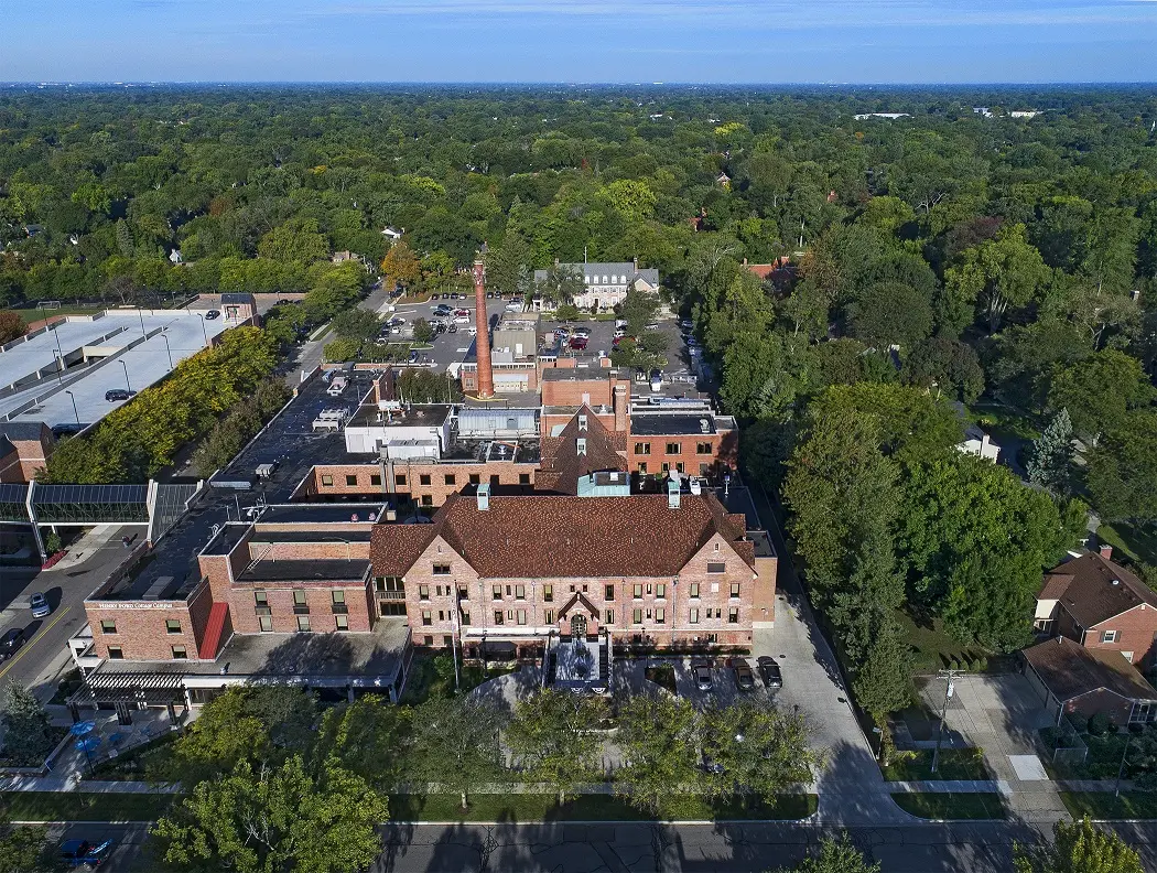 Ariel view of American House Cottage in Grosse Pointe