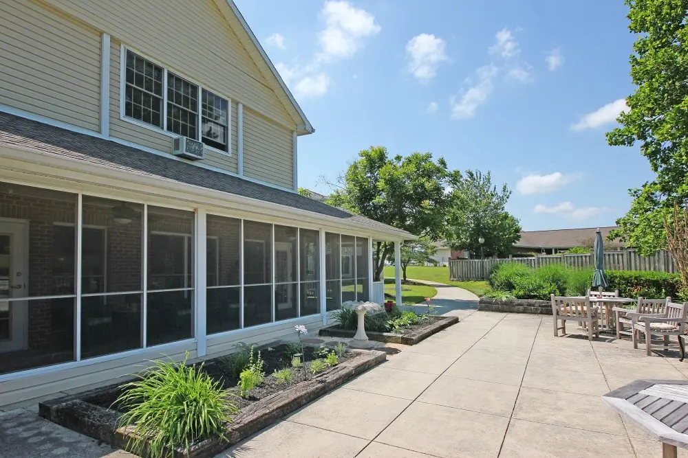 Outdoor patio at American House Halls