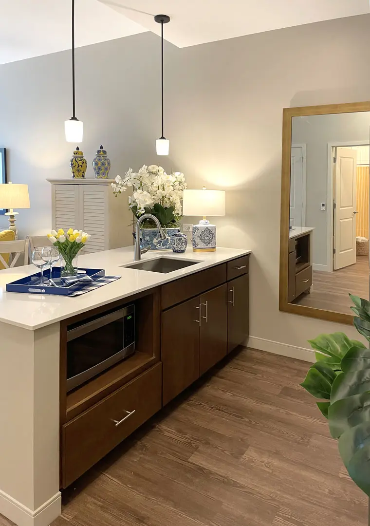 Kitchenette at American House Oak Park, a luxury assisted living community in Oak Park, Illinois